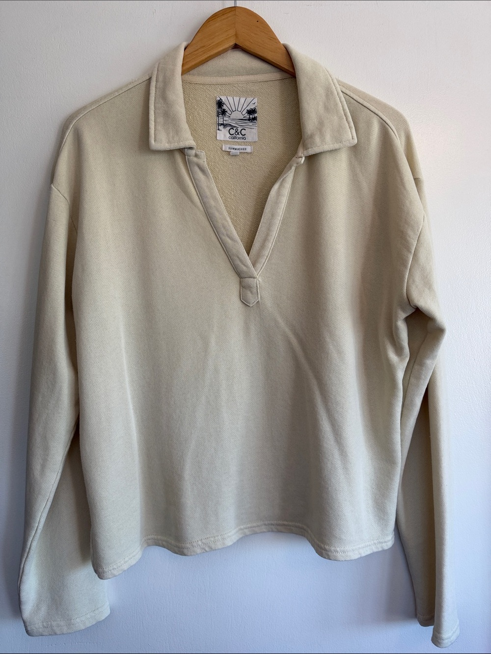 C&C California Cream V-Neck Polo Sweater